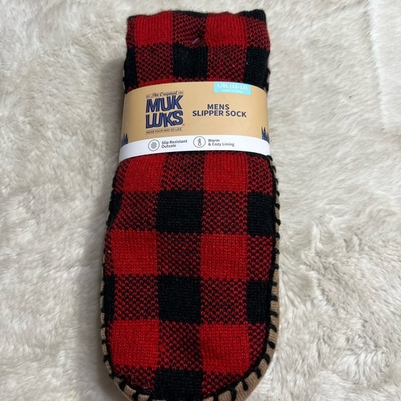 Muk Luks red checkered mens slippers slocks size L-XL (11-13) - Picture 3 of 5